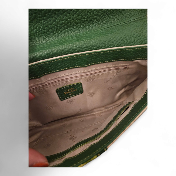 Louis Quatorze Paris Green Monogrammed Leather and Canvas Shoulder Bag. - Picture 5 of 9